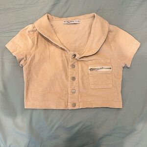 My Mum Made It tan button up crop top